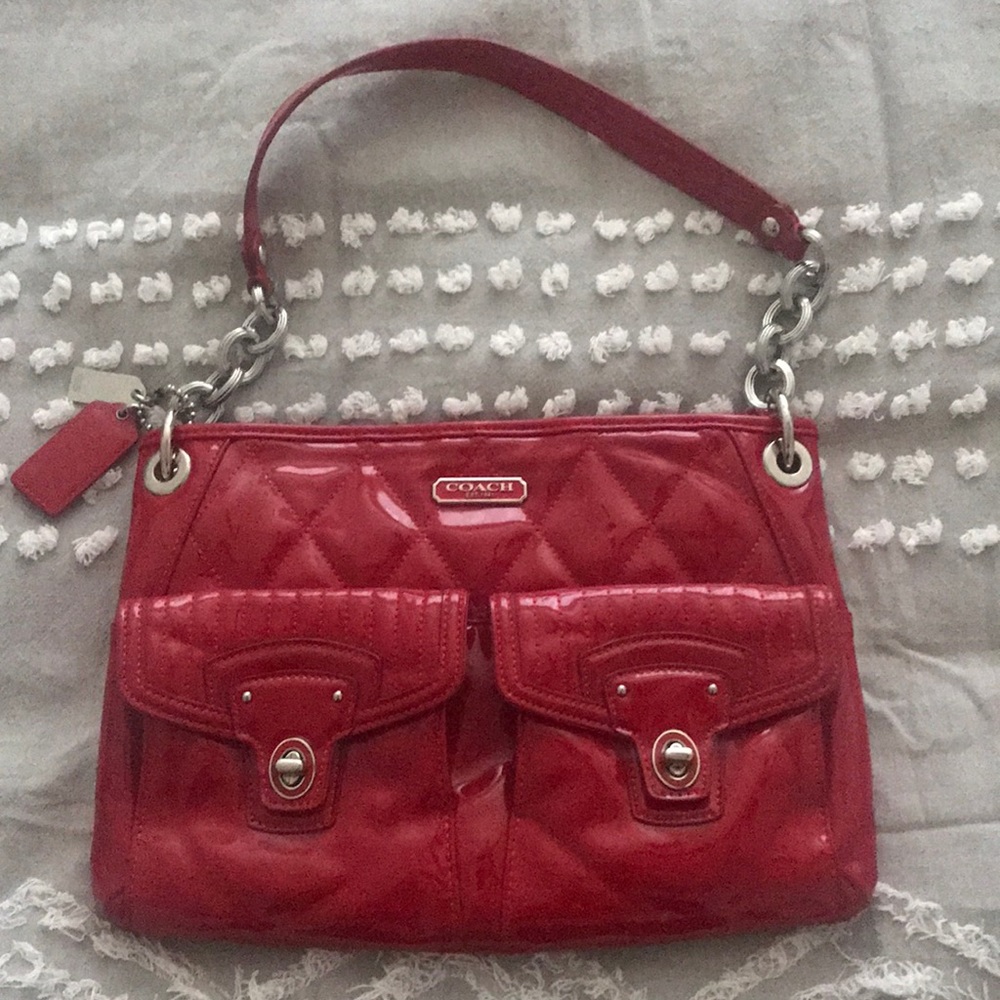 Red COACH patent leather bag
